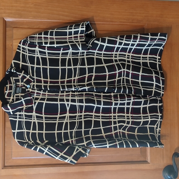 Large Notations short sleeve button up blouse - Picture 1 of 4